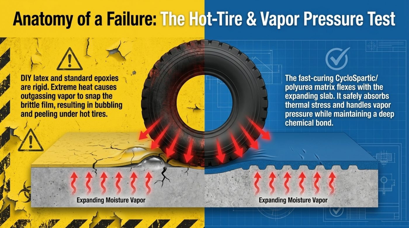 Anatomy of a failure: hot tires, vapour pressure and blistered garage floors