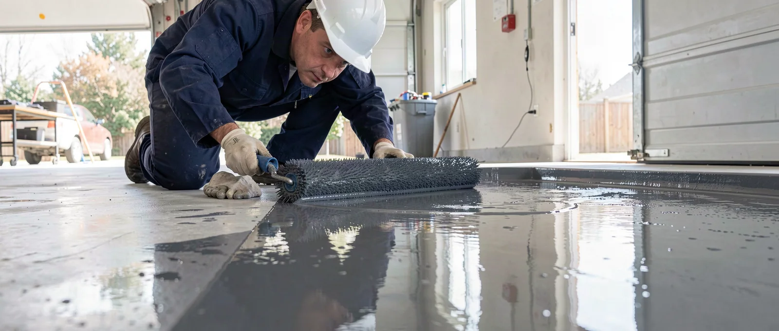 Epoxy flooring contractor on a job site in Grand Rapids, MI
